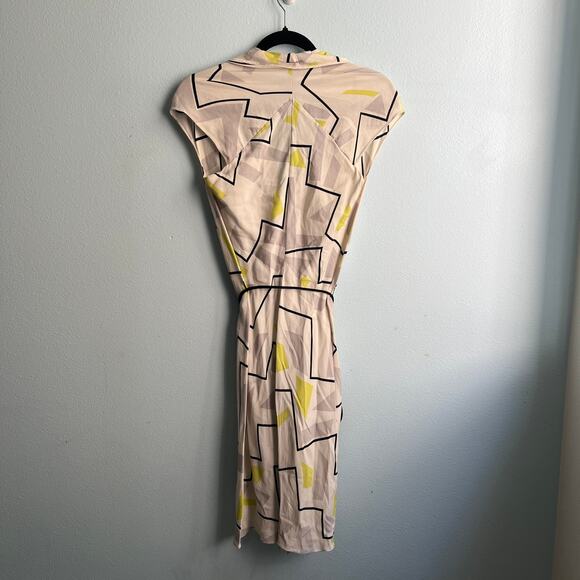 Diane Von Furstenburg Silk 'Damiana' V neck Geometric Midi Dress - 6 - Picture 3 of 6
